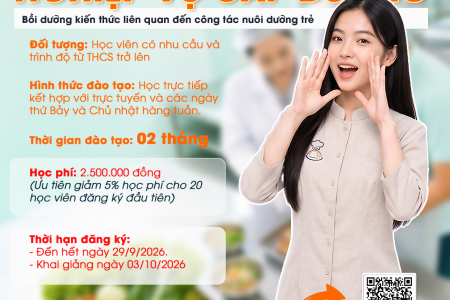 THÔNG BÁO CHIÊU SINH LỚP BỒI DƯỠNG KIẾN THỨC LIÊN QUAN ĐẾN CÔNG TÁC NUÔI DƯỠNG TRẺ (NGHIỆP VỤ CẤP DƯỠNG) NĂM 2026