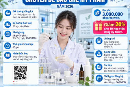 THÔNG BÁO CHIÊU SINH LỚP CHUYÊN ĐỀ BÀO CHẾ MỸ PHẨM NĂM 2026