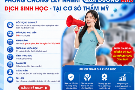 THÔNG BÁO CHIÊU SINH LỚP TẬP HUẤN PHÒNG CHỐNG CÁC BỆNH LÂY NHIỄM QUA ĐƯỜNG MÁU, DỊCH SINH HỌC TẠI CƠ SỞ THẨM MỸ KHÓA 8 NĂM 2026