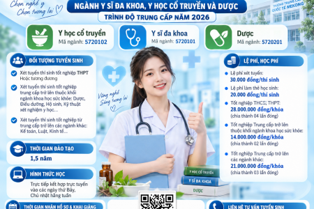 THÔNG BÁO Về việc tuyển sinh ngành Y sỹ đa khoa, Y học cổ truyền và Dược trình độ trung cấp năm 2026